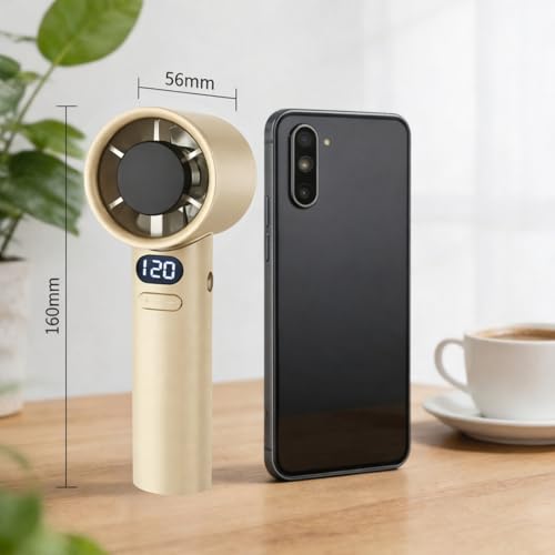 Image of One94Store Handheld Rechargeable Fan, Portable Mini Electric Fan with 1200mAh Battery, 120 Speed Levels with Long-Press Speed Control, Personal Fan for Travel, Office & Home, Blaze Gold