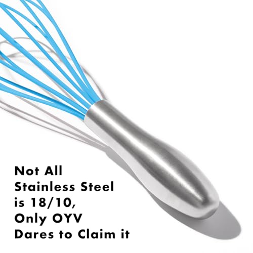 Image of OYV 10-Inch Blue Silicone Whisk, Heat Resistant 480F Kitchen Whisk with Stainless Steel Ergonomic Handle, Non-Scratch for Nonstick Cookware, Dishwasher Safe, Perfect for Blending, Cooking & Beating