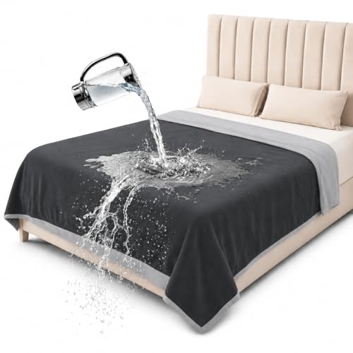 Bedding Aid Waterproof Throw Blanket – Leakproof, Spill-Proof Flannel Blanket for Bed, Couch, Kids & Pets Protection, Reversible Water-Proof Design (Moon Grey & Starlit Grey, 40x60”)