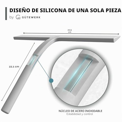 Miniatura 4 de Gütewerk Juego De Limpiacristales De Ducha Con Ganchos, Color Blanco, 23 Cm, Sin Taladrar, Extractor De Silicona Para Ducha, Baño, Baño, Ventana, Acero Inoxidable, Limpiacristales, Limpiacristales