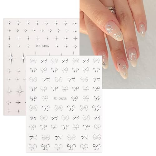 JMEOWIO 9 Sheets Silver Moon Star Butterfly Nail Art Stickers Decals Self-Adhesive Nail Supplies Design Decoration Accessories - Image 6