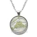 Encantador collar, colgante de mapa vintage de Martha' Vineyard, colgante de resina de joyería de mapa, colgante de foto, A0317