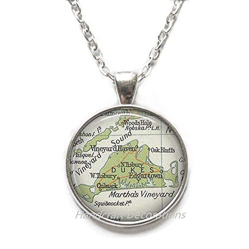 Charming Necklace,Martha' Vineyard vintage map Pendant, map jewelry resin Pendant, map Necklace photo Pendant,A0317