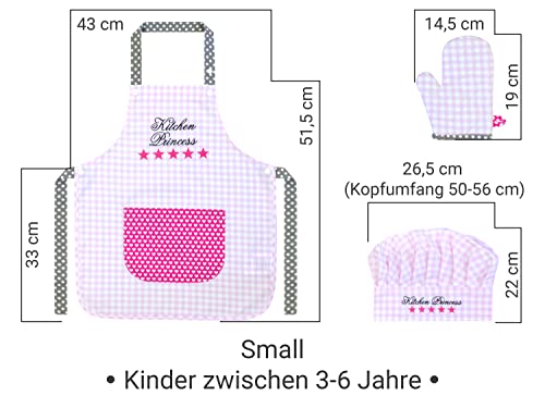 Emily´s Check Kochmütze + Küchenschürze + Topfhandschuh für Kinder - 3teiliges Set 1428.2002, Kitchen Princess, Small [3-6 Jahre] – Ansicht 5