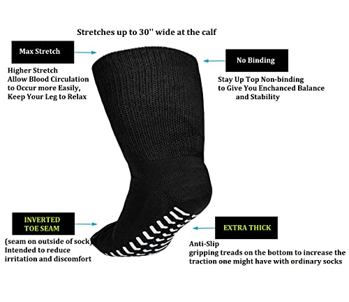 3 Pairs Extra Wide Bariatric Socks With Non Skid Grips For Edema And Lymphedema, Diabetic Edema Socks Men, Hospital Non Slip Socks For Elderly, Diabetic Socks Women, Oversized Anti-Slip Sock (Black) #TOP6