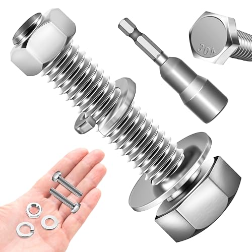Image of (8 Sets) 3 /8-16 x 1-3 /4 inch Bolts, 3 /8 Bolt Hex Head Screws, Assorted Screws Nuts and with Flat & Lock Washers, 304 Stainless Steel 18-8 Bright Finish 3 /8 Bolts and Nuts Set by Marysino