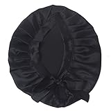 Natural Charmeuse Silk Sleep Cap Adjustable Night Slumber Head Cover Black
