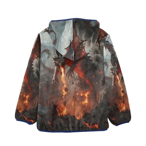 Fiery Dragon over Volcanic Landscape Artwork Toddler Fleece Jacket Girl Boys Hooded Fleece Jacket2