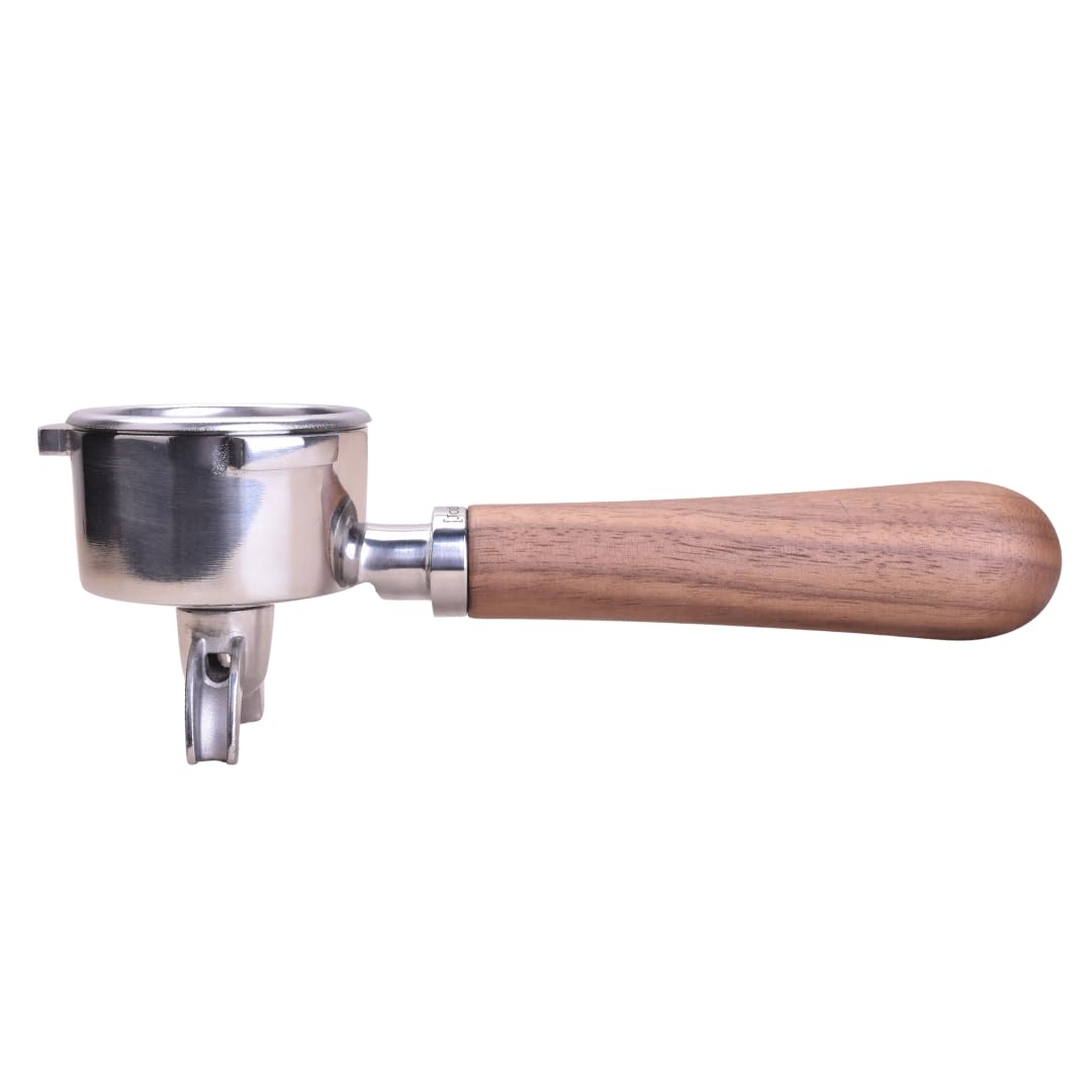 Portafiltro de 54 mm para Breville Barista Express, etc. Portafiltro con doble caño de madera de nogal – Soporte de filtro de acero inoxidable con colador – Accesorios de espresso de [JoeFrex]