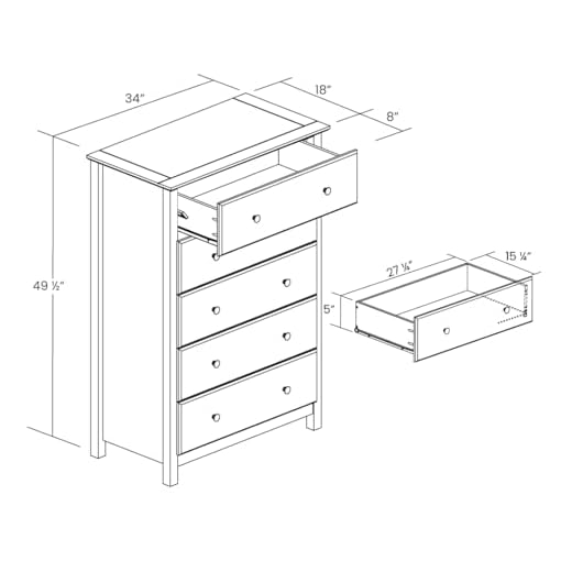 Grain Wood 5-Drawer Shaker Chest