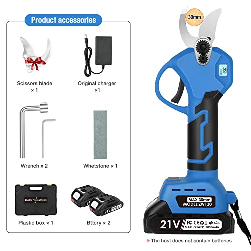 Akku-astschere 30mm Schnittdurchmesser Gartenschere Elektrisch: Akku-gartenschere mit Display, 2PCS 2Ah 21V Lithium-Wiederaufladbar Akku,Gartenschere für Blumenbeete,Gärten, Äste(Blau)
