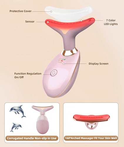 7 color face and neck massager light therapy red light based facial massager for skin care firming smoothing pink
