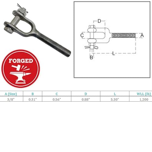 Tensores Quijada de Acero Inoxidable T316 3/8" Rosca Izquierda 1200Lb WLL miniatura 2