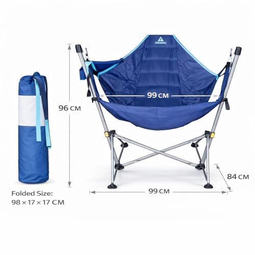 Image of Garden Art Foldable Hammock Camping Chair with Stand, Lightweight Swing Lounge Seat for Outdoor, Garden, Balcony, Beach, Travel, Alloy Steel, Blue, Carry Bag Included