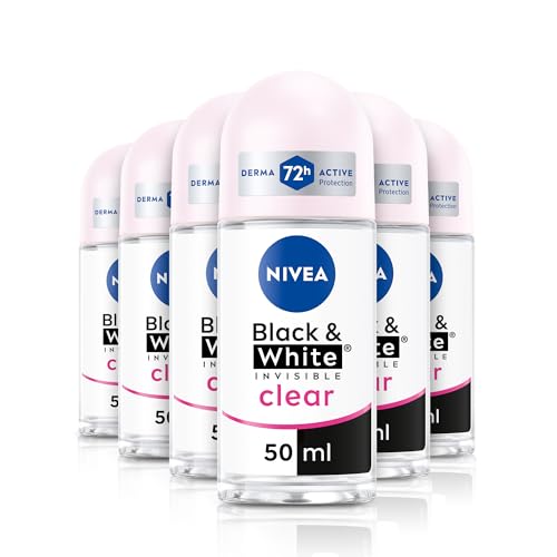 NIVEA Black & White Invisible Original Anti-Perspirant Deodorant Roll On Pack of 6 (6 x 50ml) 48hr Deodorant for Women Anti-Stain Womens Anti-Perspirant Roll On