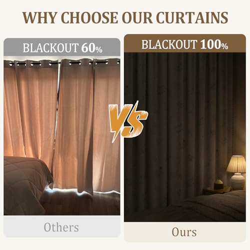 XOGUIBO Boho Floral 100% Blackout Curtains 84 Inch 2 Panels Linen Texture