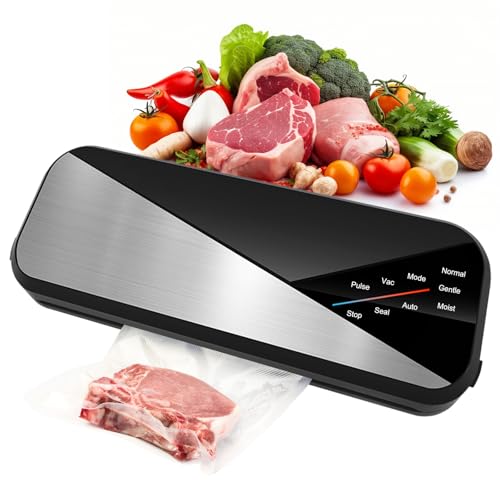Colexy Envasadora al Vacío, 6 en 1 Envasadora al Vacio Alimentos 80 kPa con 30 cm Tira de Sellado de para Alimentos Secos y Húmedos, Envasadora al Vacio Domestica con Bolsas al Vacío y Manguera, Negra