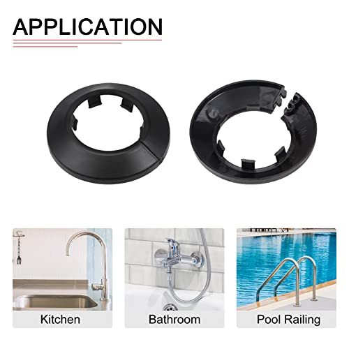 DTGN 72x13mm(DxT) Pipe Cover Decoration - 6Pack - Good for Bathroom Kitchen 40mm Dia Pipe - PP Plastic Escutcheon - Black - Image 4