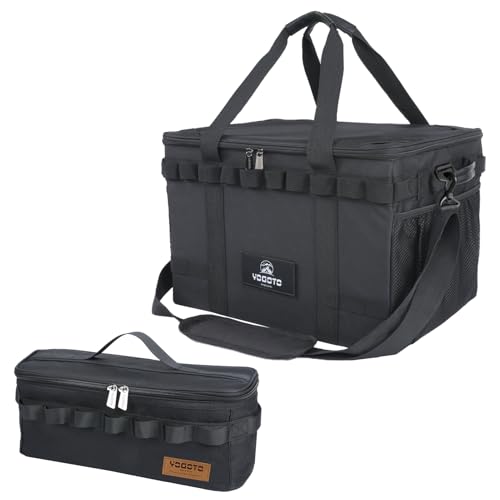 YOGOTO キャンプ 収納ボックス ソフトコンテナ ギアボックス 36L 大容量 深型 車載収納 3way 多機能 収納ケース 折りたたみ キャンプ道具収納 仕切り付き メッシュポケット付き デージーチェーン付き ショルダーストラップ付き ペグバッグ 1