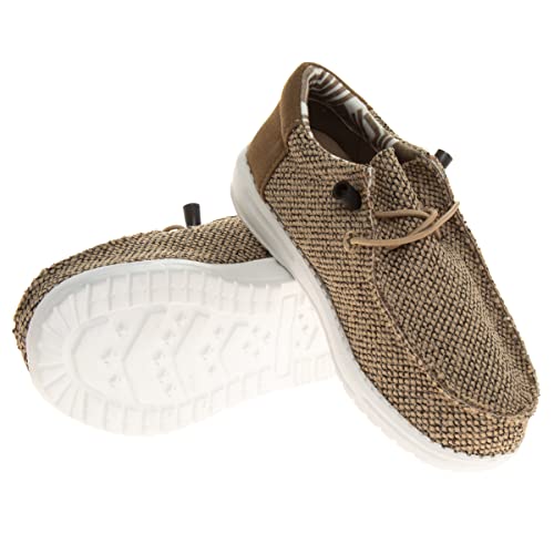 Josmo Kids Sail Slip On Shoes - Little Kids Boys Girl Loafers Casual Canvas Lace Up - Tan (13 Little Kid) #TOP2