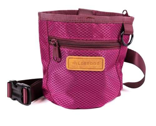 Wilderdog Dog Training Treat Pouch with Magnetic and Zipper Closure, Carabiner Attached, Adjustable Waist Strap - Magenta