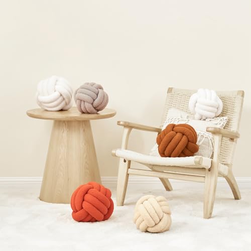 Petrella Knot Pillow Ball Round Throw Pillows Home Decor Cushion Decorative Aesthetic Throw Pillows,Lambswool White 11inch