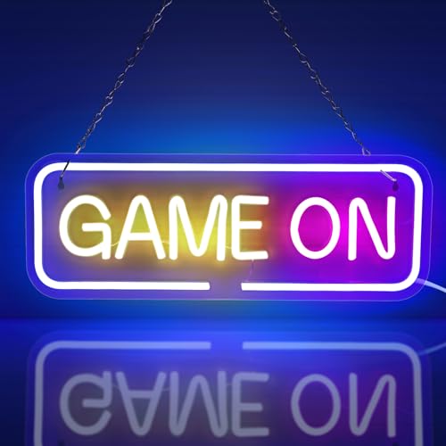AOOTE GAME ON Neon Licht,LED Neon Schild,USB Betrieben,Spiel Schriftzug Leuchtreklame,Brief Neon Light Sign für Bier Bar Resturant Game Room Wanddekoration