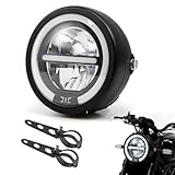 evomosa 5.75 Inch Motorcycle Headlight, Dot Approved 5-3/4' 5.75' Round LED Projection Headlight Motorcycle Headlight Headlamp High Low Beam for Cafe Racer E-bike Bobber Chopper