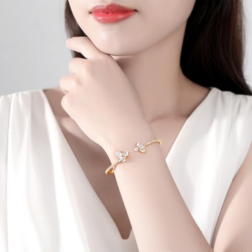 14K Gold Single Row Moissanite Butterfly Bracelet, Elegant Design for Women, Adjustable Open Bangle3