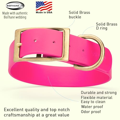 Image of Viper Biothane Heavy Duty Waterproof Dog Collar Strong Coated Nylon Webbing w /Solid Brass Hardware Odor-Proof Easy to Clean High Performance Fits Small Medium or Large Dogs, Passionfruit Pink