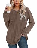 Chocolate Brown Fall Clothes for Women Long Sleeve Waffle Knit Tunic Tops