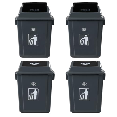 Caneca de basura plástica de 6 galones con tapa abatible, pack x4