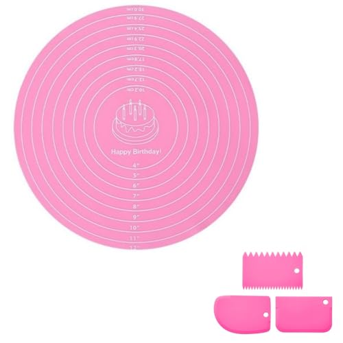 Non Slip Silicone Mat for Cake Turntable - Large Baking Sheet 30cm/11.81in - Heat Resistant Pastry Mat With Measuring Sign (Pink)