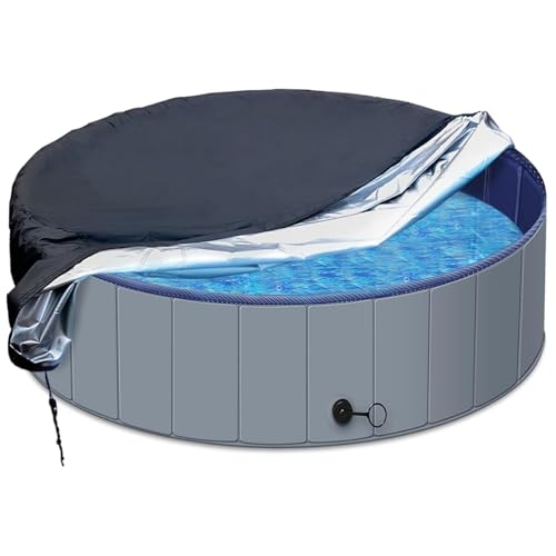 SAFANA 72' Round Dog Pool Cover [Upgrade 420D Thickened] 6ft Portable Dog Pet Bath Pool Cover 71/72 inch, Durable Foldable Round Inflatable Swimming Pool Cover, Drawstring Design Windproof Dustproof