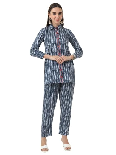 Image of Tissu Women's Plus Size Pure Cotton Grey Floral Tunic with Palazzo Co-ords