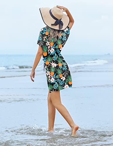 Image of Ekouaer Womens Swimsuit Coverup Short Sleeve Beach Cover Up Dress V Neck Bikini Beachwear
