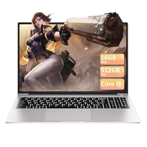 HUQPPQ Gaming Laptop Computer 16GB RAM 512GB SSD 1TB Expansion Core i3 (Up to 3.2Ghz) Notebook 16 Inch Laptop Gaming 1920 * 1200 UHD Dispaly Laptops Type C WiFi 5 with Mouse & Keyboard Film UK-Silver