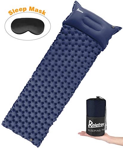 Relefree Colchoneta Camping, Colchón Hinchable Plegable Ultraligero para Acampar con La Almohada, Adecuado para Acampar y Viajar