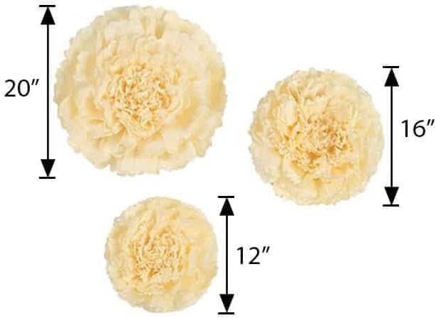 Miniatura 3 de Efavormart - Paquete de 6 flores de pared 3D de doble tono, color crema de clavelmarfil, flores gigantes de papel, 12 pulgadas, 16 pulgadas, 20
