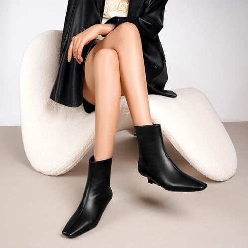 Beauty Cry Women's Booties Low Heel Ankle Boots Square Toe Back Zipper Short Boots3