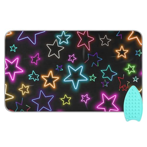 Tabla de planchar plegable de estrellas de neón con soporte de hierro de silicona, tapete de planchado plegable para mesa, manta para planchar ropa, 48 x 28 pulgadas
