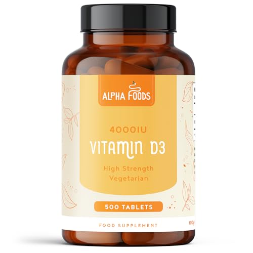 High Strength Vitamin D3 Tablets 4000 IU | 500 Vegetarian Tablets | 16-Month Supply | Immune System & Bone Health Support | Made in The UK by Alpha Foods