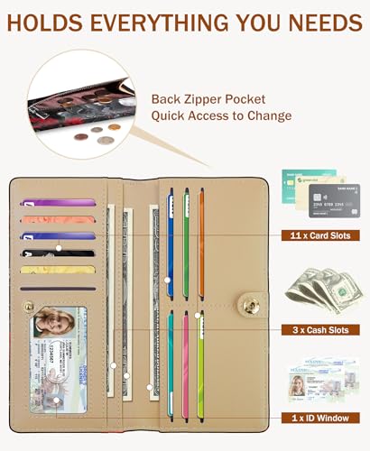 Image of Immaturus Womens Wallet, Full Moon Slim Thin RFID Blocking Credit Card Wallets, Long Bifold PU Leather Card Holder Organizer, Cute Cash Clutch Billfold with Zipper Coin Pocket Ladies Girls Gift