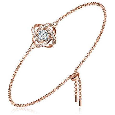 ANGEL NINA 14K Rose Gold Plated Sterling Silver Cubic Zirconia Bracelet for Women Christmas Bracelet Gifts for Women Surround Collection Cover