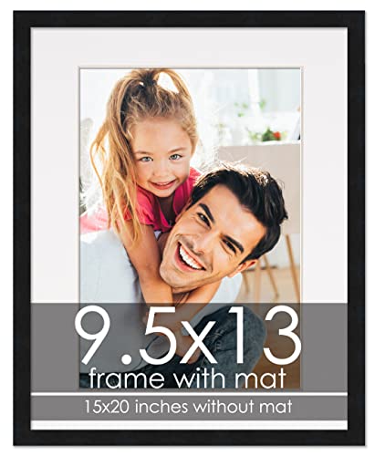 9.5x13 Frame with Mat - Black 15x20 Frame Wood Made to Display Print or Poster Measuring 9.5 x 13 Inches with White Photo Mat