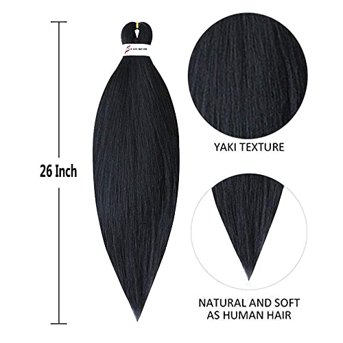 Msbelle 6 Packs/Lot Pre Stretched Braiding Hair 26 Inch Ombre Braiding Hair Extensions Hot Water Setting Crochet Synthetic Braids Hair Black(1#) #TOP4