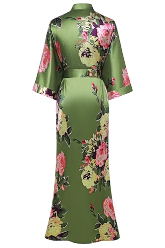 Image of BABEYOND Women's Kimono Robe Long Satin Silky Floral Lightweight Bridesmaid Wedding Bachelorette Party Robe