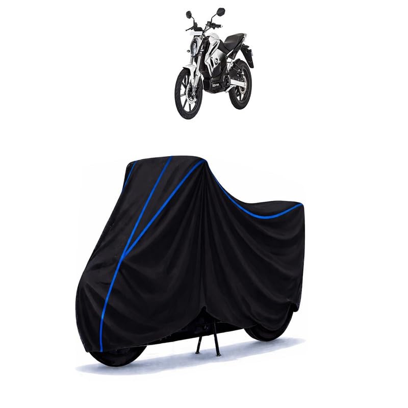 Image of Revolt RV 300 Bike Cover Water Resistant Universal Motorcycle Rain | Heavy Duty UV Protection, Dust, Scratch Indoor Outdoor All Weather with Black Blue Piping Elastic
