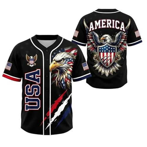 USA Eagle All Over Print Baseball Jersey 17762026 American Flag Patriotic Baseball Jerseys for Men USA Eagle Outfits (US Alpha X-Large Regular Regular)