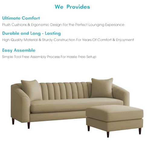 Image of Casaliving Doraldo 4 Seater L Shape Convertible Sofa Set for Living Room, 3 Seater & Ottoman Modular Sectional Couch for Small Space (Cream Colour) Fabric